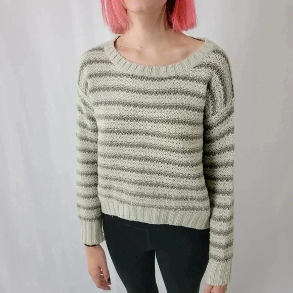 Kensie Cream Knit Striped Sweater - S - Picture 1 of 4